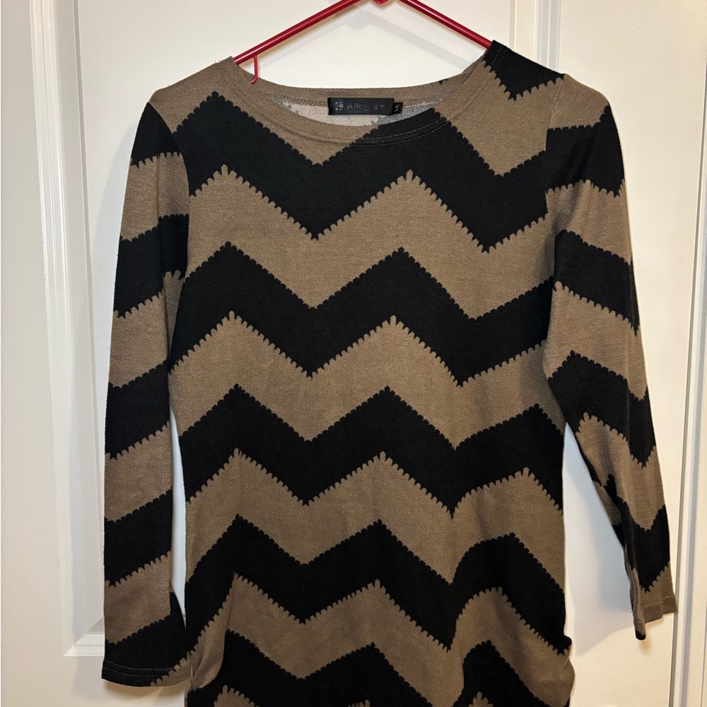 Allegra K Black and Brown Chevron Long Sleeve Long Top / Tunic